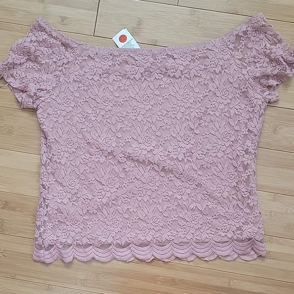 Pink Lace Off-Shoulder Top - Picture 3 of 8